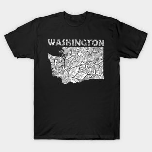 Mandala art map of Washington with text in white T-Shirt